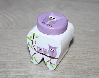 Milk tooth box, tooth fairy, hand-painted - owls