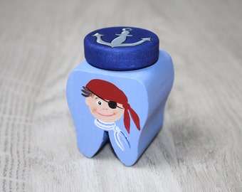 Milk tooth box, tooth fairy, hand-painted, personalized, box with pirate, tooth box pirate, letter from the tooth fairy, tooth fairy certificate, certificate