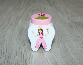 Lata de dientes de leche Hada de los dientes Pintada a mano Princesa personalizada Lata de dientes con nombre Letra de Hada de los dientes Certificado de hada de los dientes Certificado