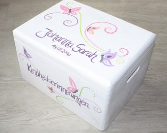 Caja de recuerdos de bebé, caja de recuerdos de bebé grande, regalo para bautizo, nacimiento, caja de madera con nombre, caja de juguetes personalizada, niña