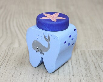 Milk tooth box, tooth fairy, hand-painted, personalized, box with dolphin, tooth box with whale, letter from the tooth fairy, tooth fairy certificate, certificate