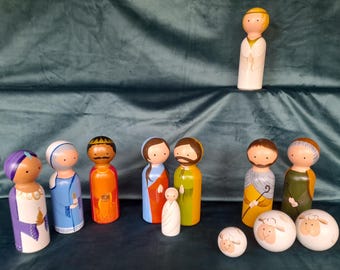 Extra-large modern nativity figures made of wood - hand-painted, XL nativity scene, nativity set, Holy Family, colorful children's nativity scene made of solid wood