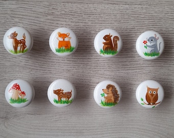 large furniture handle, dresser knob, knob for drawer, forest animals, hand-painted, rascal