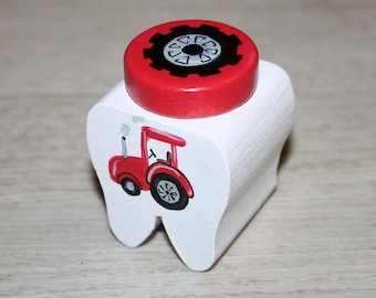 Milk tooth box, tooth fairy, hand-painted, personalized, farm-themed box, tooth box with tractor, letter from the tooth fairy, tooth fairy certificate, certificate