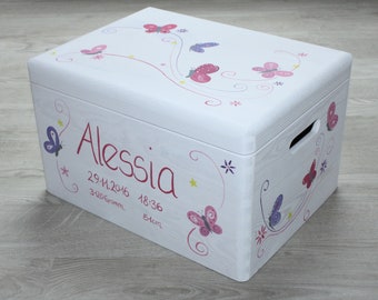 Baby keepsake box, personalized wooden box with name, christening gift, birth gift, hand-painted by Spitzbub, toy box