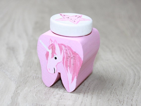 Milchzahndose, Zahnfee, handbemalt, personalisiert, Dose mit Einhorn, Zahndose mit Glitzer, Brief von der Zahnfee, Zahnfeezertifikat,Urkunde