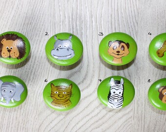 large furniture handle, chest of drawers, button for drawer, African animals, hand-painted, pointed boy