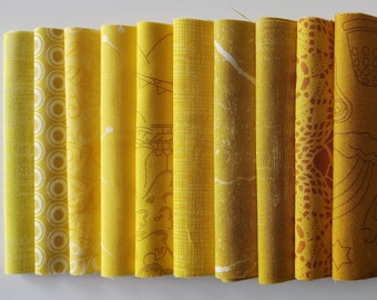Stoffpäckchen mit 10 Stoffen 12,7 cm x 55 cm (5'' x 22'') in Gelb - moderne Stoffe