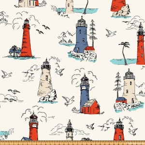 SALE-Leuchtturm, Strand, Meer - Smooth Sea von RJR Fabrics