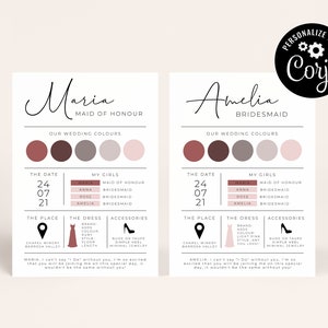 Personalised Bridal Party Info Card Template Instant Download Using Corjl Editable File