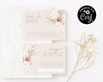 Boho Floral Baby Shower Invitation Extra Cards Template Instant Download Using Corjl Editable File, BB01