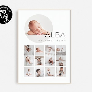 Circle Grid Photo Milestone First Year Poster Template Instant Download ...