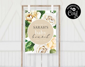 Floral frame Baby Shower Welcome Sign Template Instant Download Using Corjl Editable File