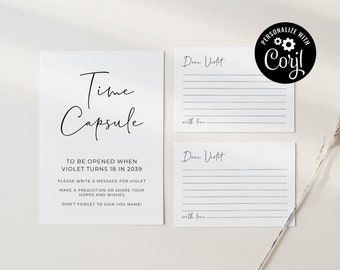 Modern Time Capsule Sign and Cards Template Instant Download Using Corjl Editable File