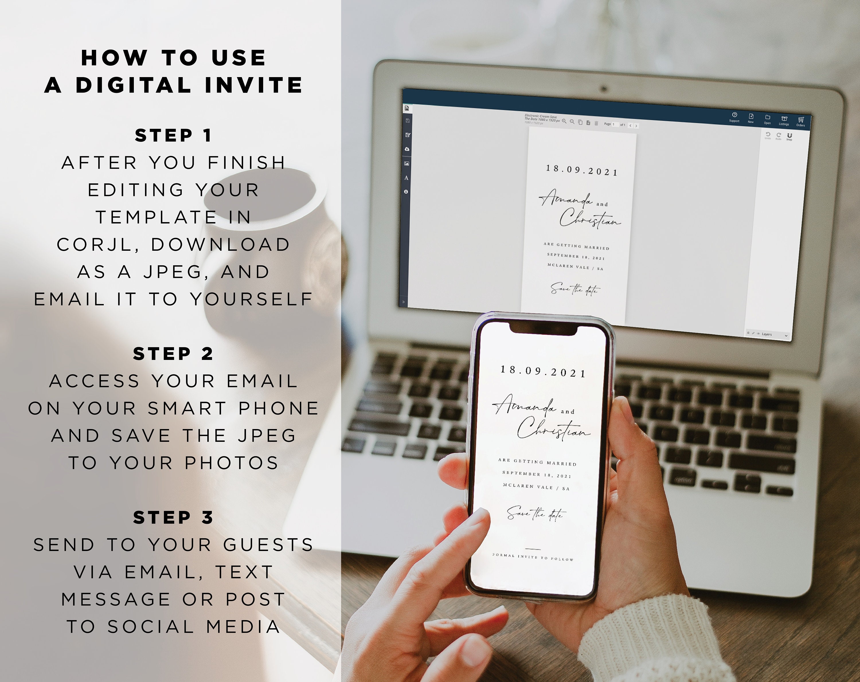 Minimal Electronic Wedding Save the Date Template Instant Etsy