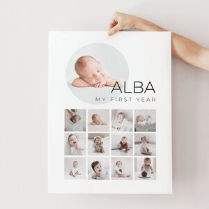 Circle Grid Photo Milestone First Year Poster Template Instant Download ...
