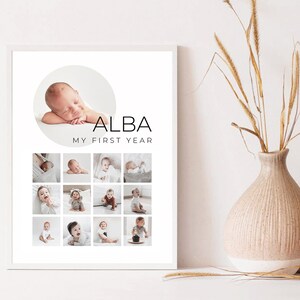 Circle Grid Photo Milestone First Year Poster Template Instant Download ...