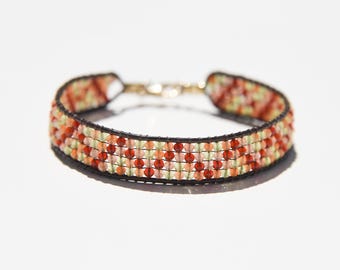 Carnelian, Peridot, Orange Sapphire, and Sunstone loom woven bracelet with solid 14 karat gold closure,   Unique gemstone woven bracelet