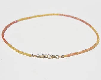 Sapphire and solid 14k gold necklace, yellow orange ombre sapphires with 14 karat gold swivel albert clips, dainty luxury minimalist choker