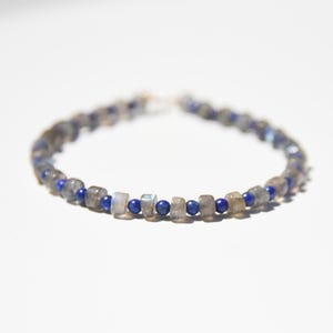 Labradorite, Lapis Lazuli, and 14k solid gold bracelet, men&#39;s gemstone and 14 karat gold beaded bracelet