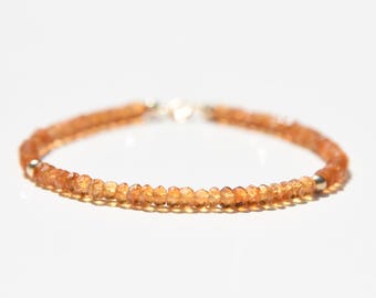 Armband aus Madeira Citrin und 14 Karat Gold, facettiertem orangem Edelstein und massivem 14 Karat Goldperlen Minimalist Armband