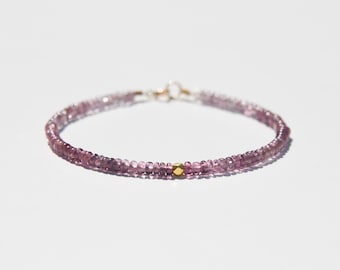 Purple spinel and 18k gold bead bracelet, lilac colored ombre gemstone and 18 karat solid gold minimalist beaded bracelet