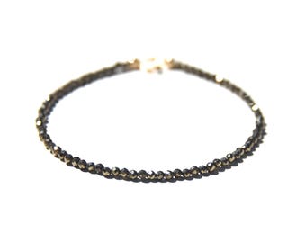 Pyrite and 14k solid gold bracelet, dainty natural Pyrite faceted gemstone and solid gold bracelet