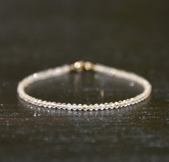 Citrine gemstone and solid 14k gold bracelet.  Delicate, minimalist faceted Citrines with solid 14 karat gold lobster clasp beaded bracelet.