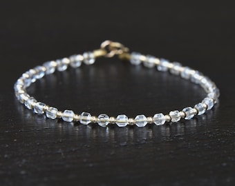 Citrine and 14k solid gold bracelet, gemstone energy prisms and 14 karat gold beaded bracelet.  Dainty, minimalist jewelry