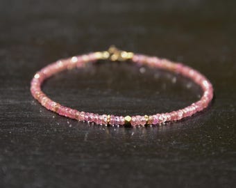Champagne Sapphire and solid gold bracelet, sparkling gemstone and 18k Bali style gold beaded bracelet