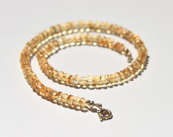 Citrine and solid gold necklace, smooth Citrine gemstones with 14k karat gold clasp beaded choker