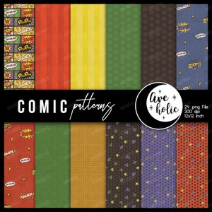 Digital papers fumetti, pattern, uso commerciale, strisce linee punti stelle supereroi scrapbook seamless instant download etsy