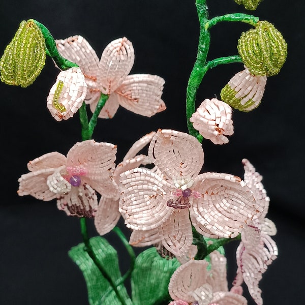 Orchidée Rose pâle décorative artificielles fleurs perlées françaises en perles Miyuki en pot