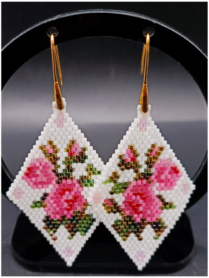 Boucles D'oreilles Roses Fait Main - Crochet Coton Et Perles Rocaille - Neuf