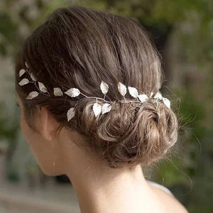 Bridal Hair Accessories Delicate Leaves Ribbon Bridal Hairstyle Bridal Jewelry Wedding Day Headpiece Dress up Silver Gold Rose Gold Tiara image 2