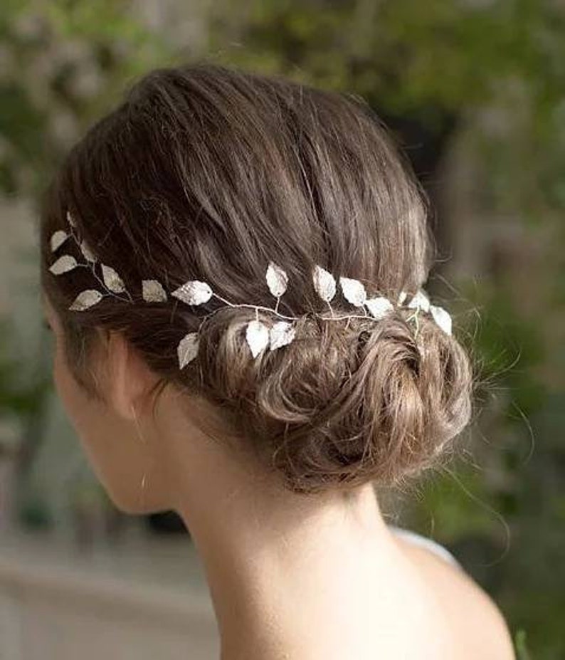Bridal Hair Accessories Delicate Leaves Ribbon Bridal Hairstyle Bridal Jewelry Wedding Day Headpiece Dress up Silver Gold Rose Gold Tiara image 2