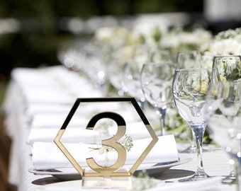 Table numbers table number gold/silver wedding seating arrangement guests bridal table bridal couple wedding day 1-10/1-20 Geometric numbers