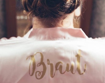 Braut Bademantel Goldene Schrift Hochzeit Dress up Kimono Get Ready Shooting Hochzeitstag Trauung Braut Bräutigam Morgenmantel Bride