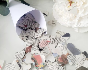 Vintage paper hearts scattered decoration paper heart confetti wedding scattered hearts scattered decoration confetti hearts birthday party decoration table decoration newspaper