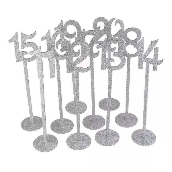 1-20 Table Numbers Wood Silver Glitter Wedding Table Numbers Seating Wedding Table Glitter Numbers Guests Wedding Day Dinner Bridesmaid couple