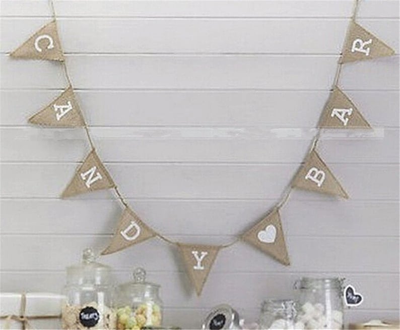 Candy Bar Jute Pennant Garland Wedding Bride and Groom Candy Bar Wedding Day Favors Party Snack Decoration Bride and Groom Wedding Ceremony Sweets image 1