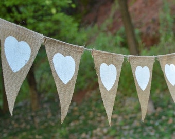 Heart jute pennant garland wedding hearts wedding decoration vintage wedding garden party banner decoration summer party vintage shabby chic decoration