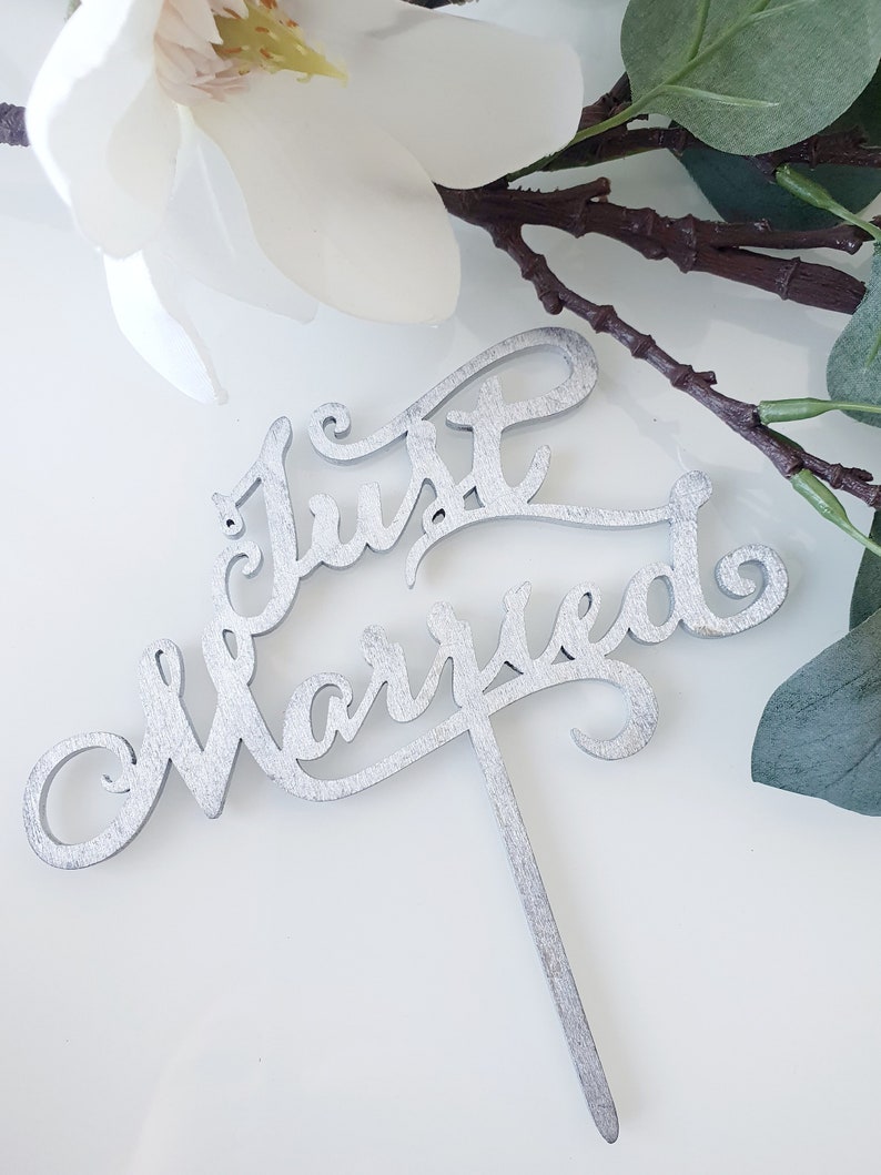 CakeTopper Justmarried Silber/kupfer/gold/rosegold Hochzeit Hochzeitstorte Kuchenstecker Brautpaar Cake topper Hochzeitskuchen Trauung Deko zdjęcie 5