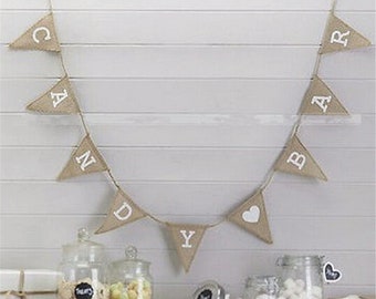 Desired text real jute pennant garland letters wedding candy bar snackable birthday gifts Mr&Mrs bride and groom wedding baptism communion