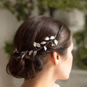 Bridal Hair Accessories Delicate Leaves Ribbon Bridal Hairstyle Bridal Jewelry Wedding Day Headpiece Dress up Silver Gold Rose Gold Tiara image 1