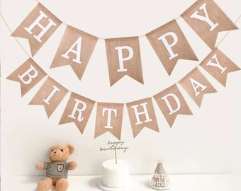 Happy Birthday jute pennant garland birthday gift table decoration surprise congratulations outdoor weatherproof