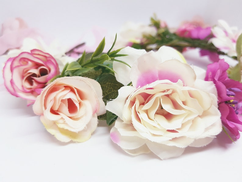 Blumenkranz Braut Brautfrisur rosa-weiß-apricot Blüten Hochzeit Haarschmuck Blumen Wiesn Oktoberfest braut frisur Kopfschmuck Bild 3