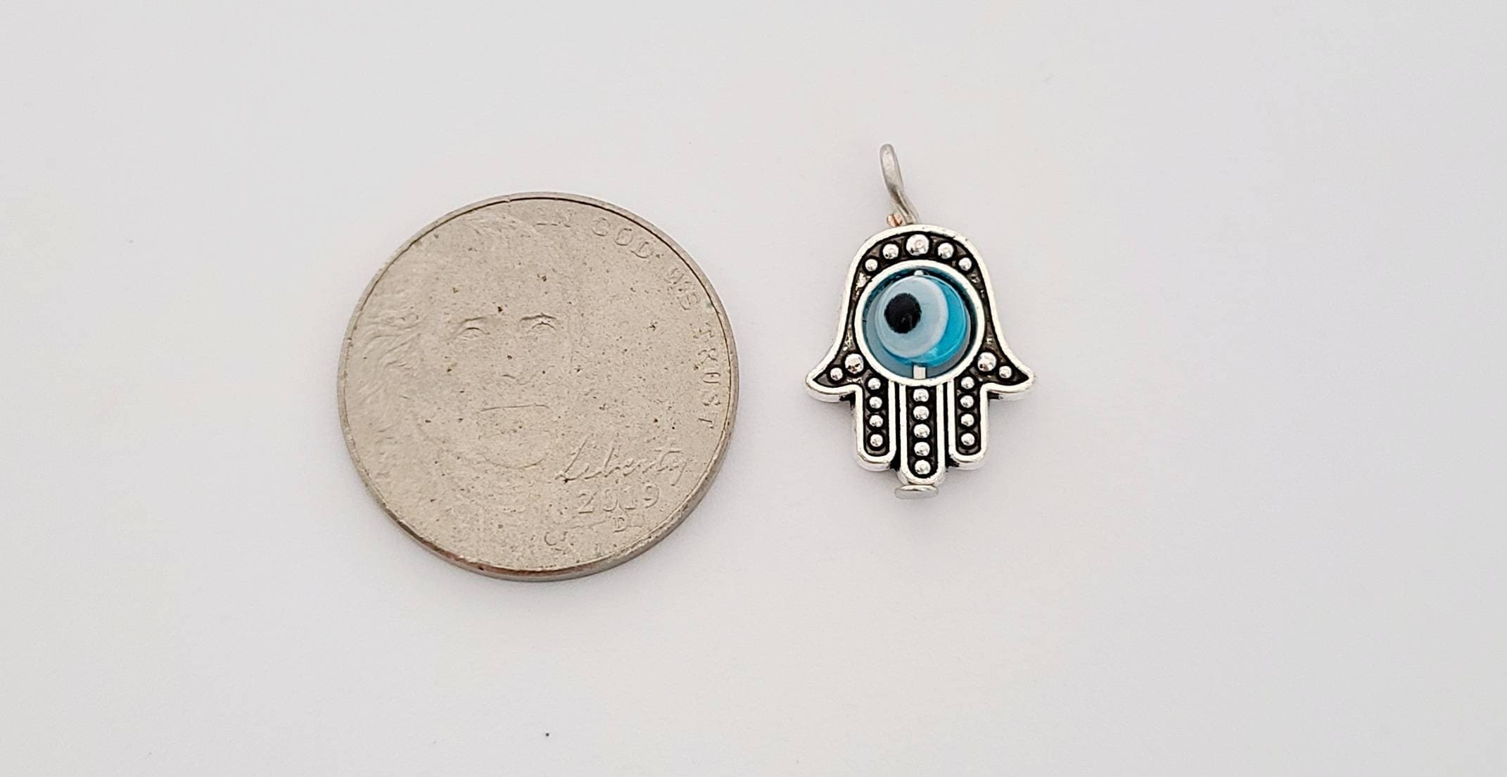 50 Tibet Argento Hamsa Mano Occhio Blu Kabbalah Buona Fortuna Pendenti Con Ciondoli - Foto 8
