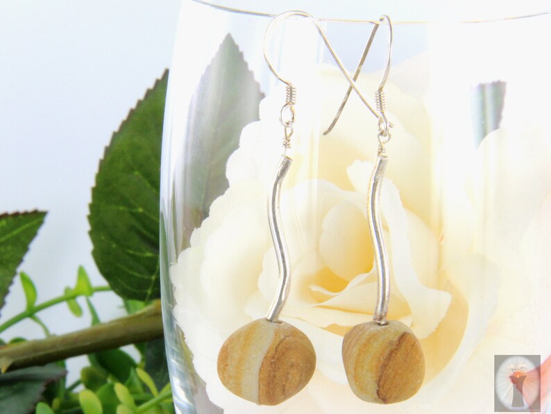 Landscape jasper earrings matt with silver fishing hook