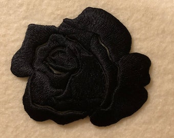 Applique - Black Embroidered Rose - Iron On